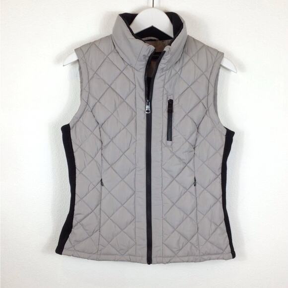 Quilted Puffer Vest Grey w/ Black Ribbed Sides ANDREW MARC size S - Picture 1 of 6